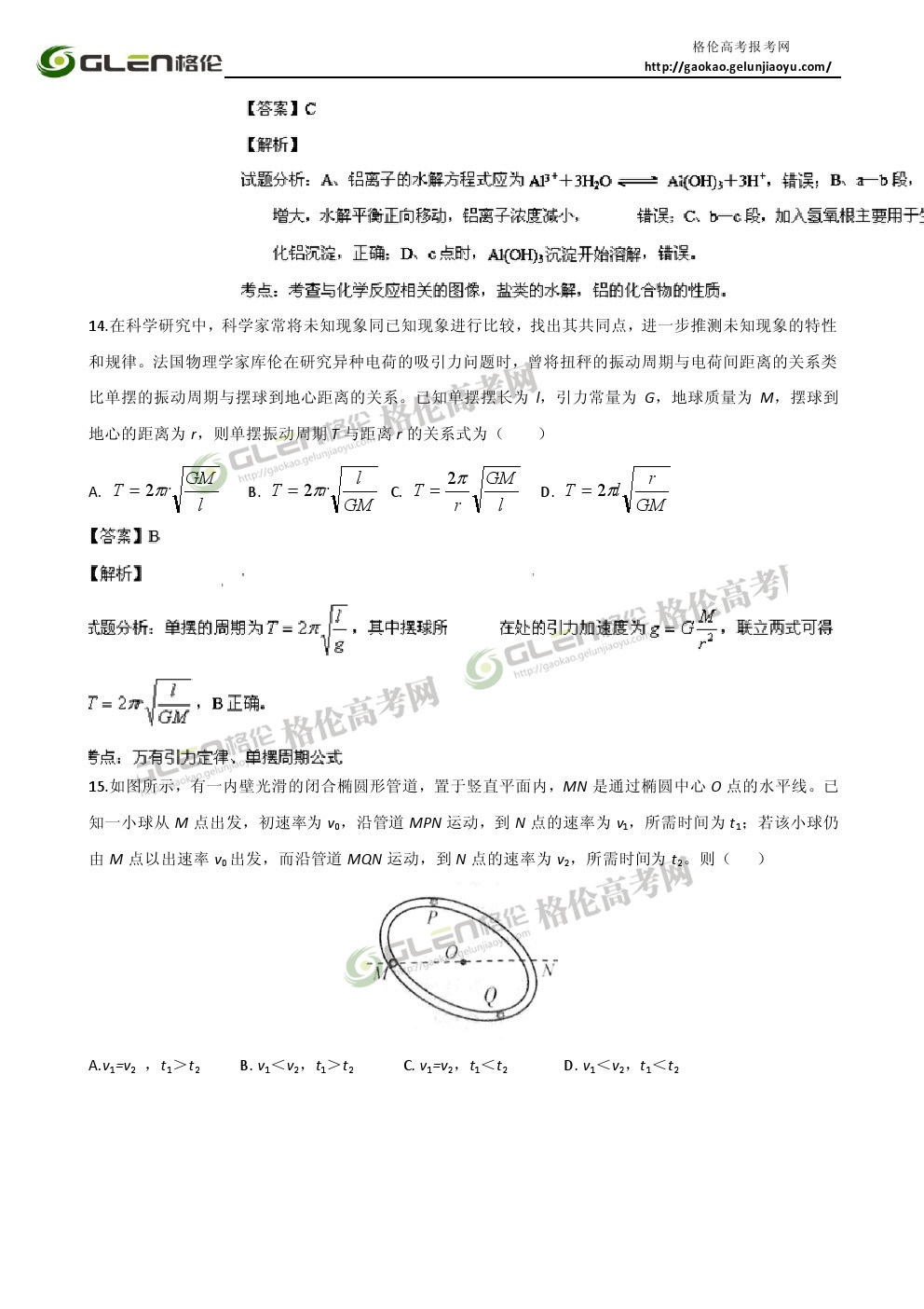 2014年安徽理综高考真题