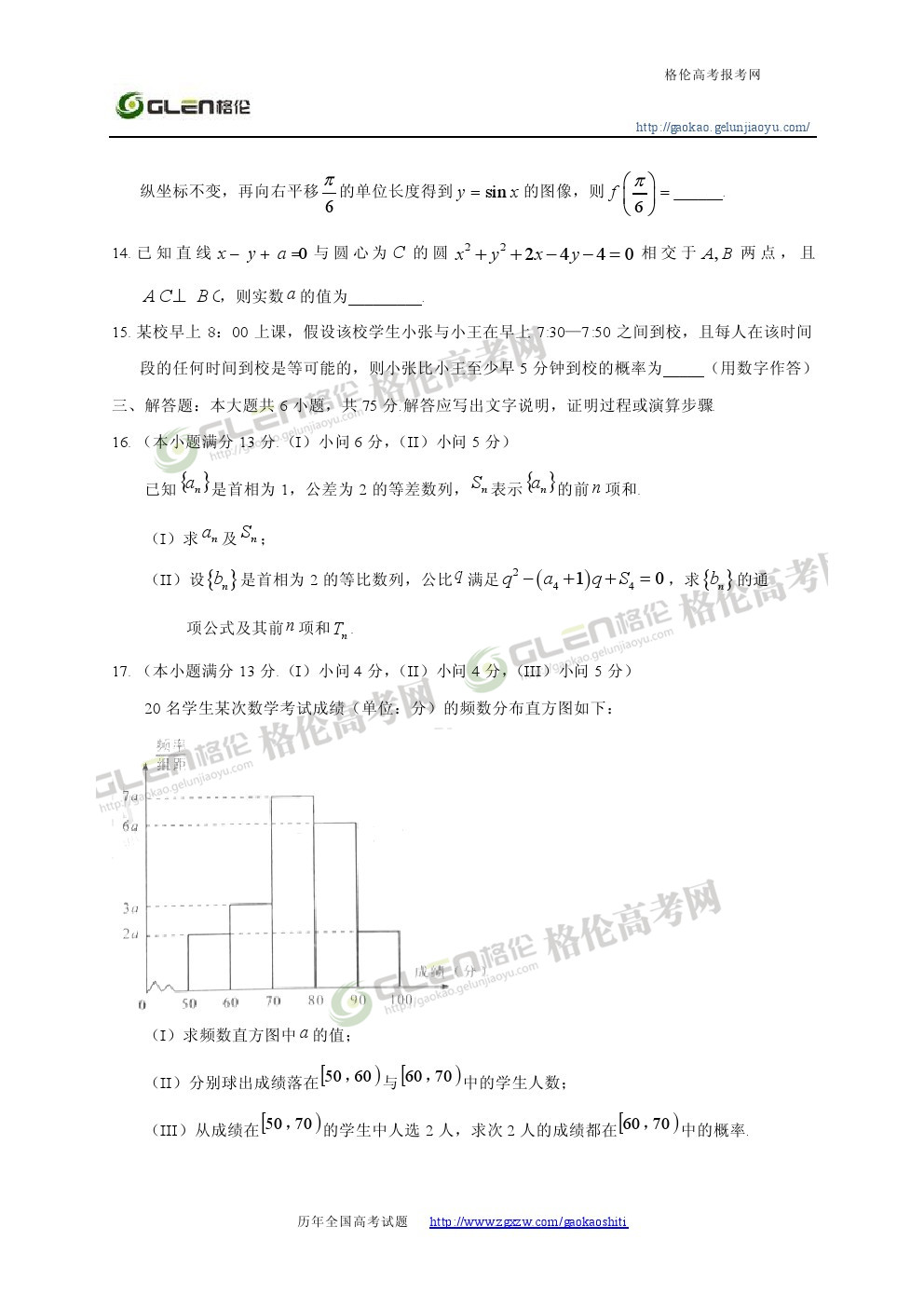 2014年重庆文科数学高考真题