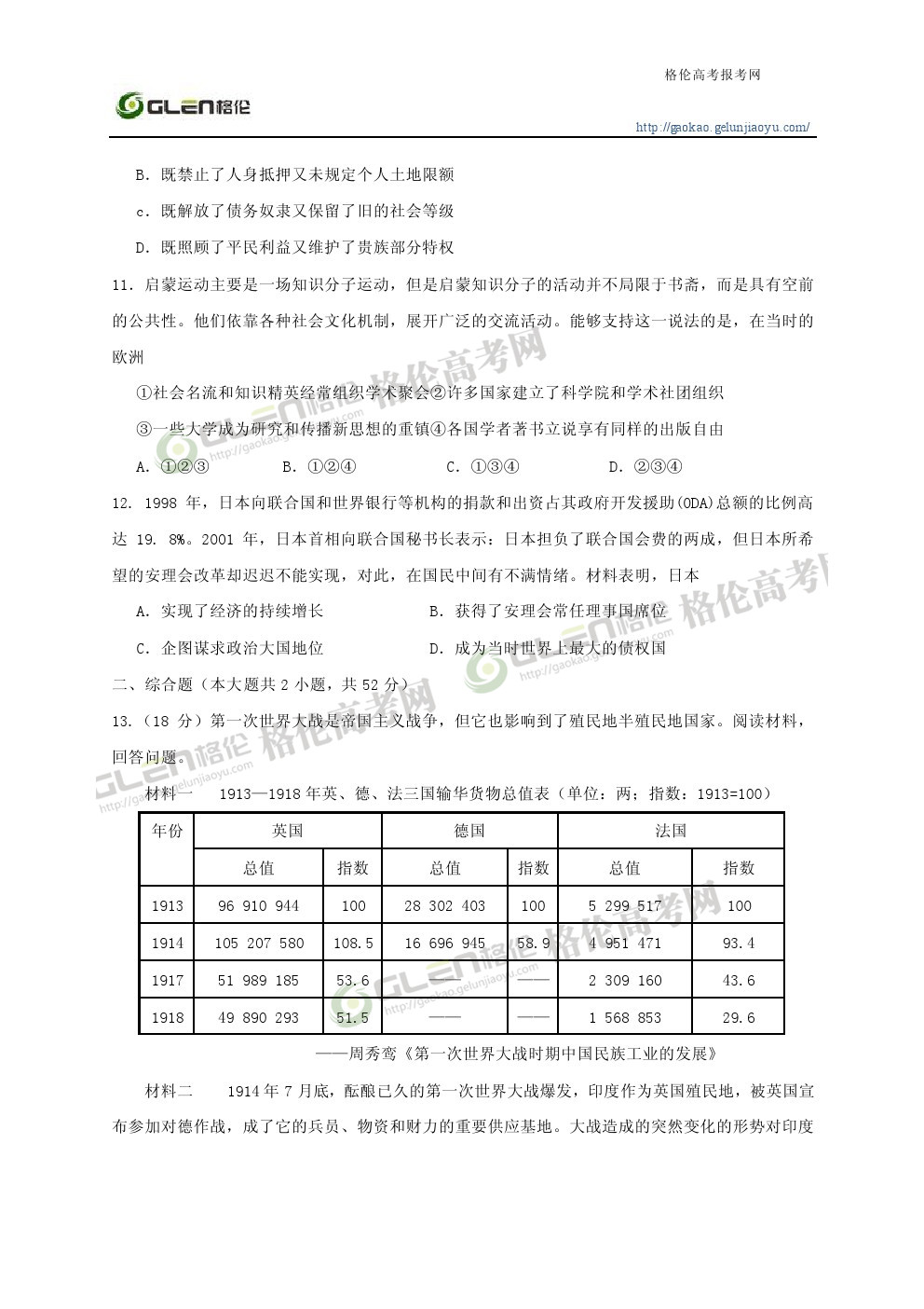 2014年重庆文科综合高考真题