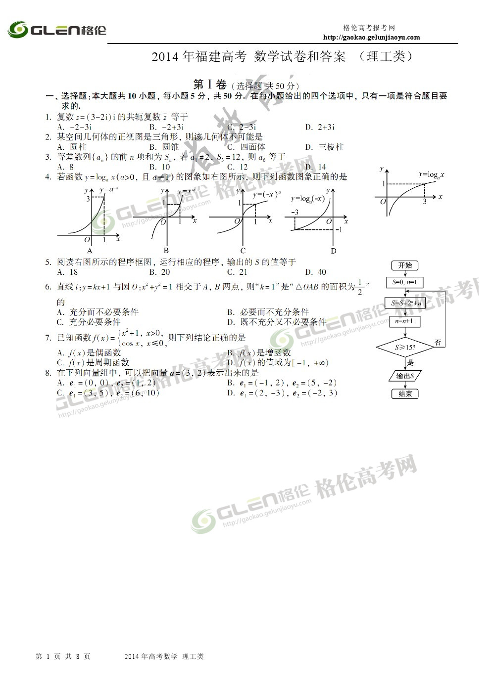 2014年福建理科数学高考真题