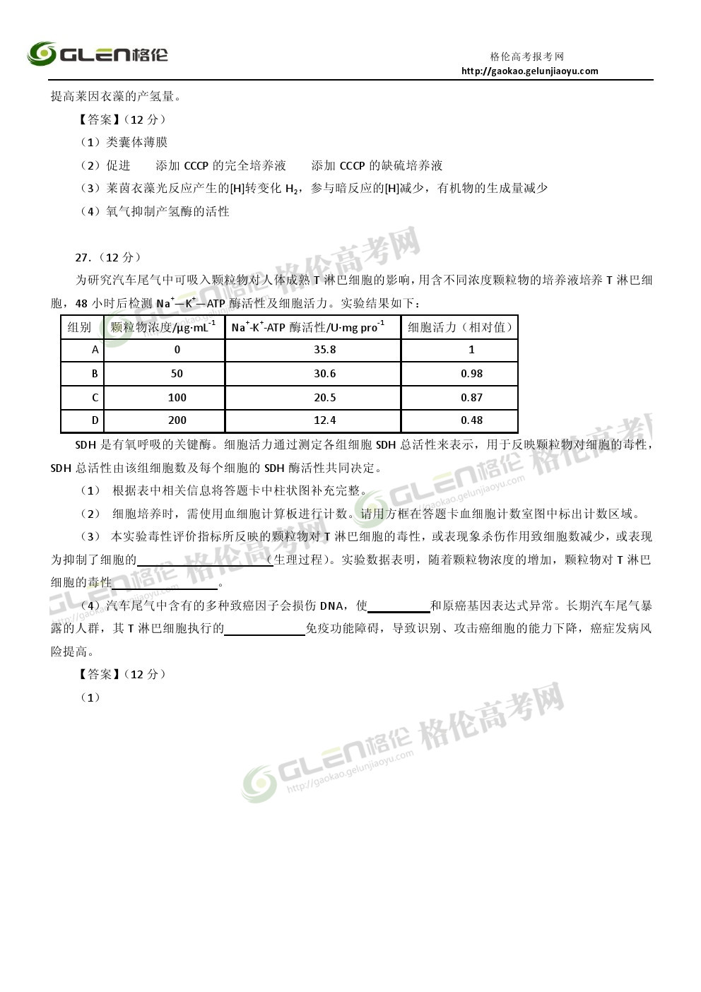 2014年福建理综高考真题