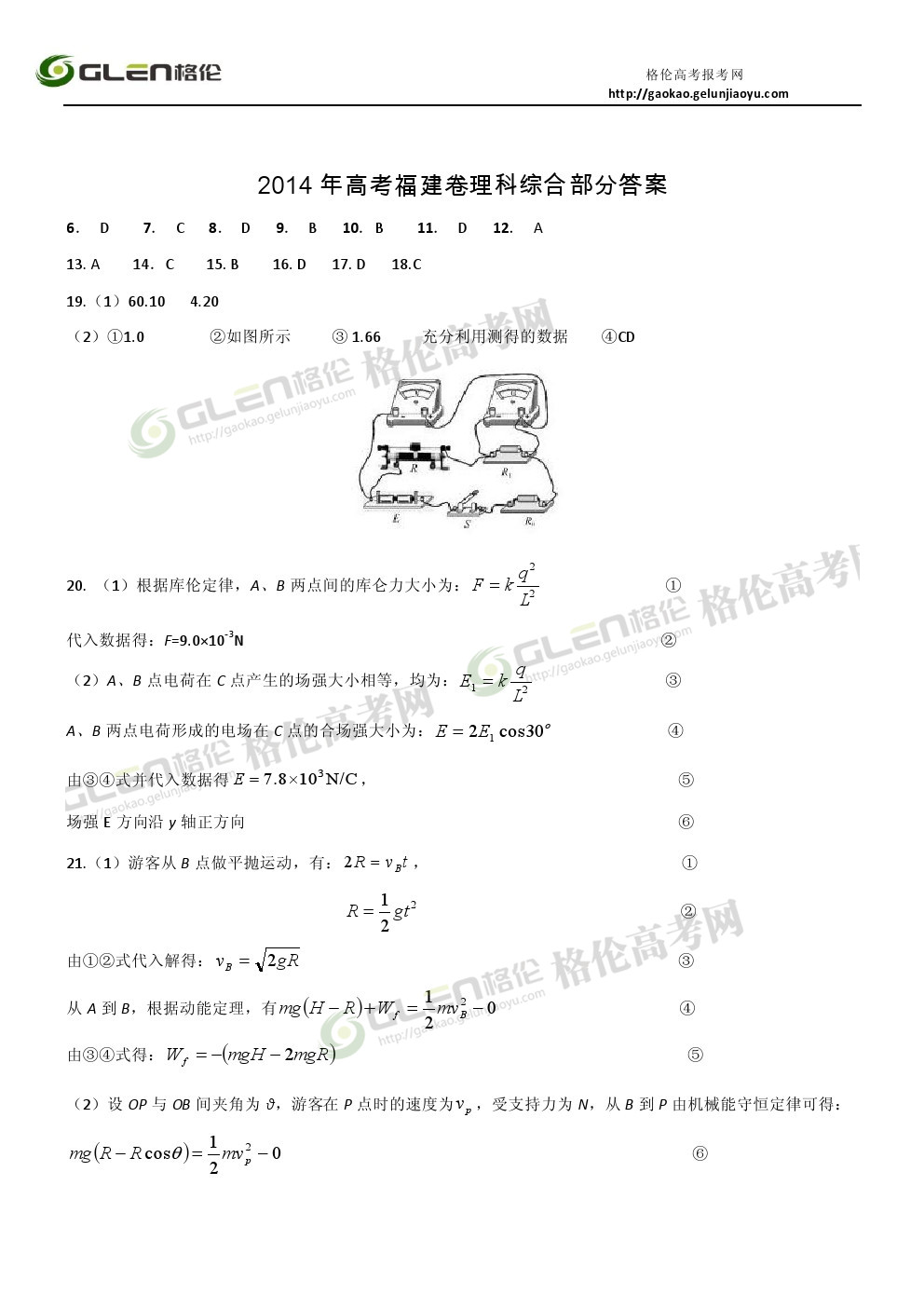 2014年福建理综高考真题