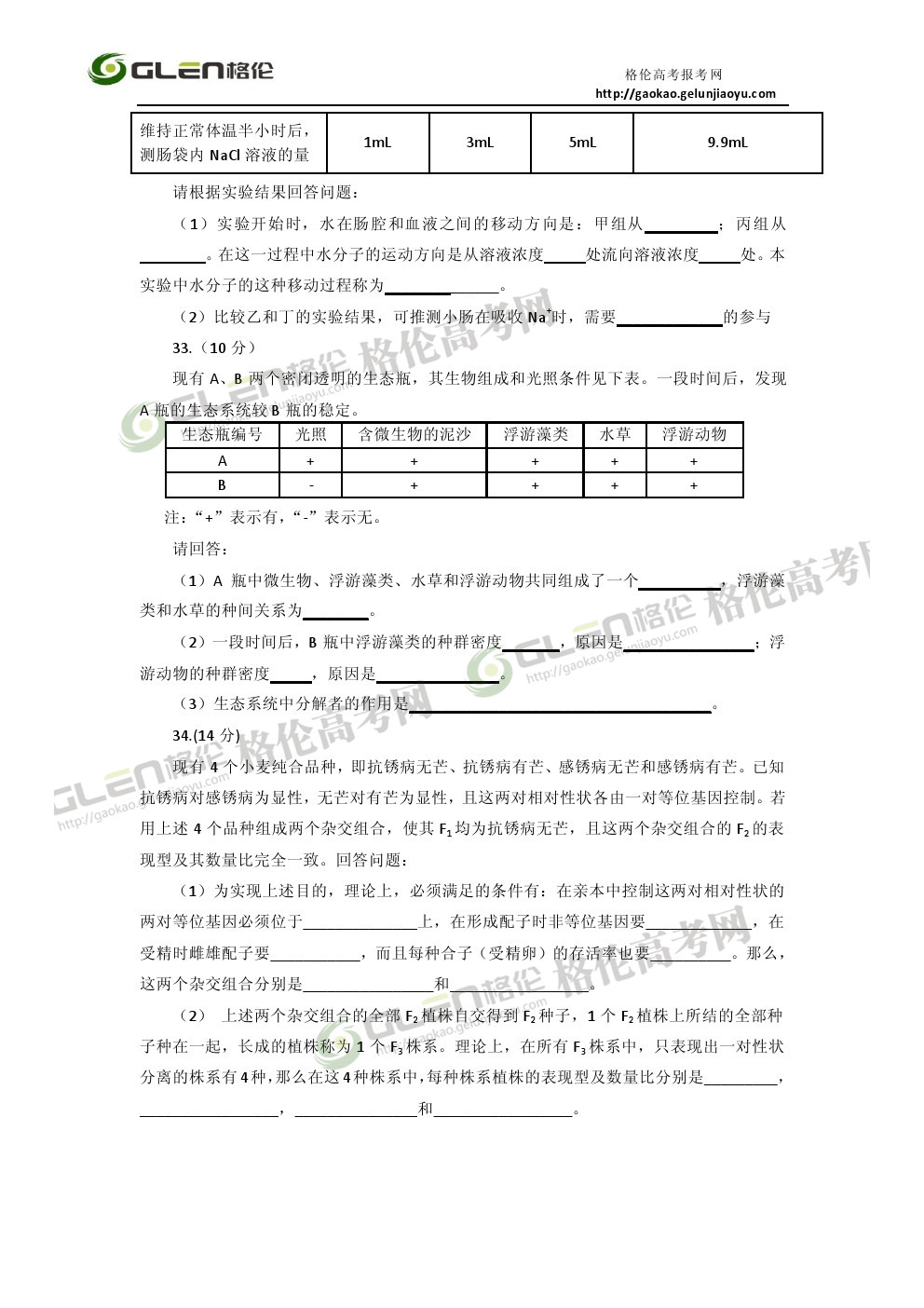 2014年广西理科综合高考真题
