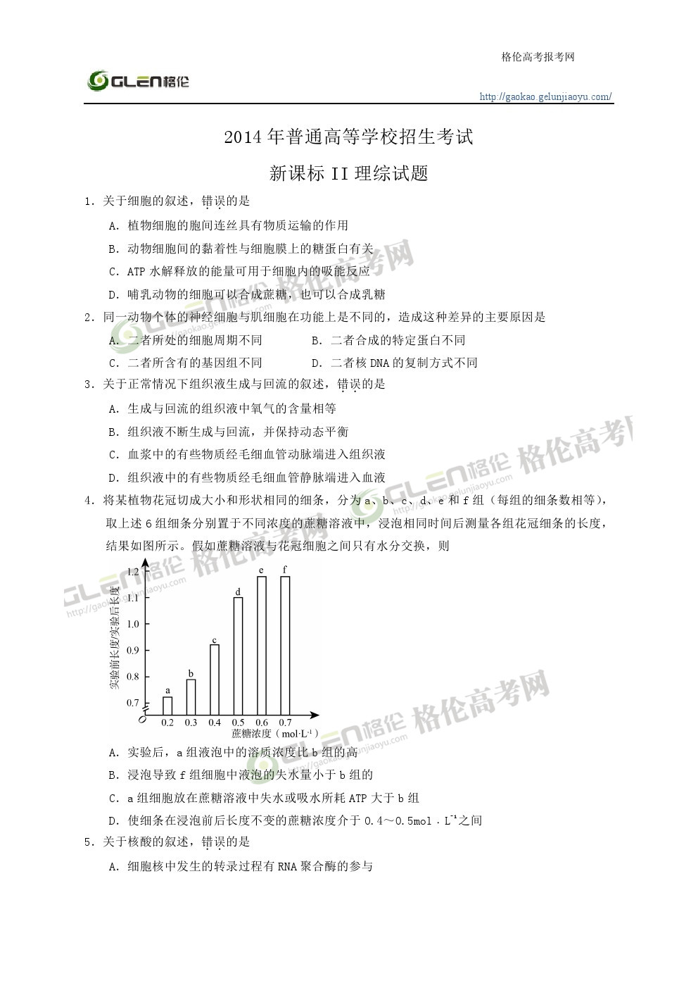 2014年湖南理科综合高考真题