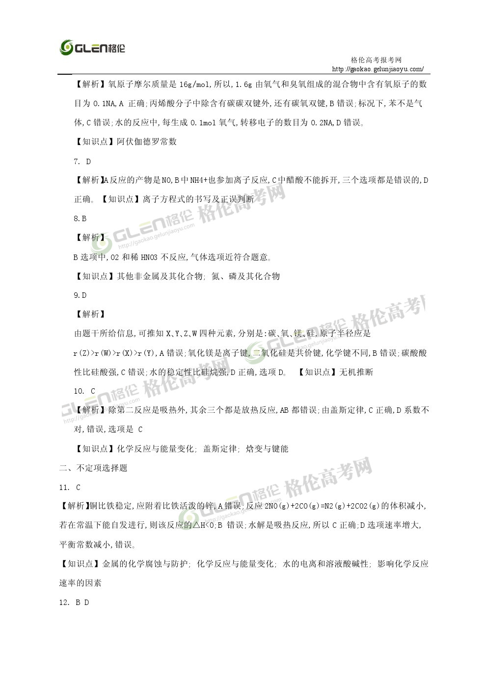 2014年江苏化学高考真题