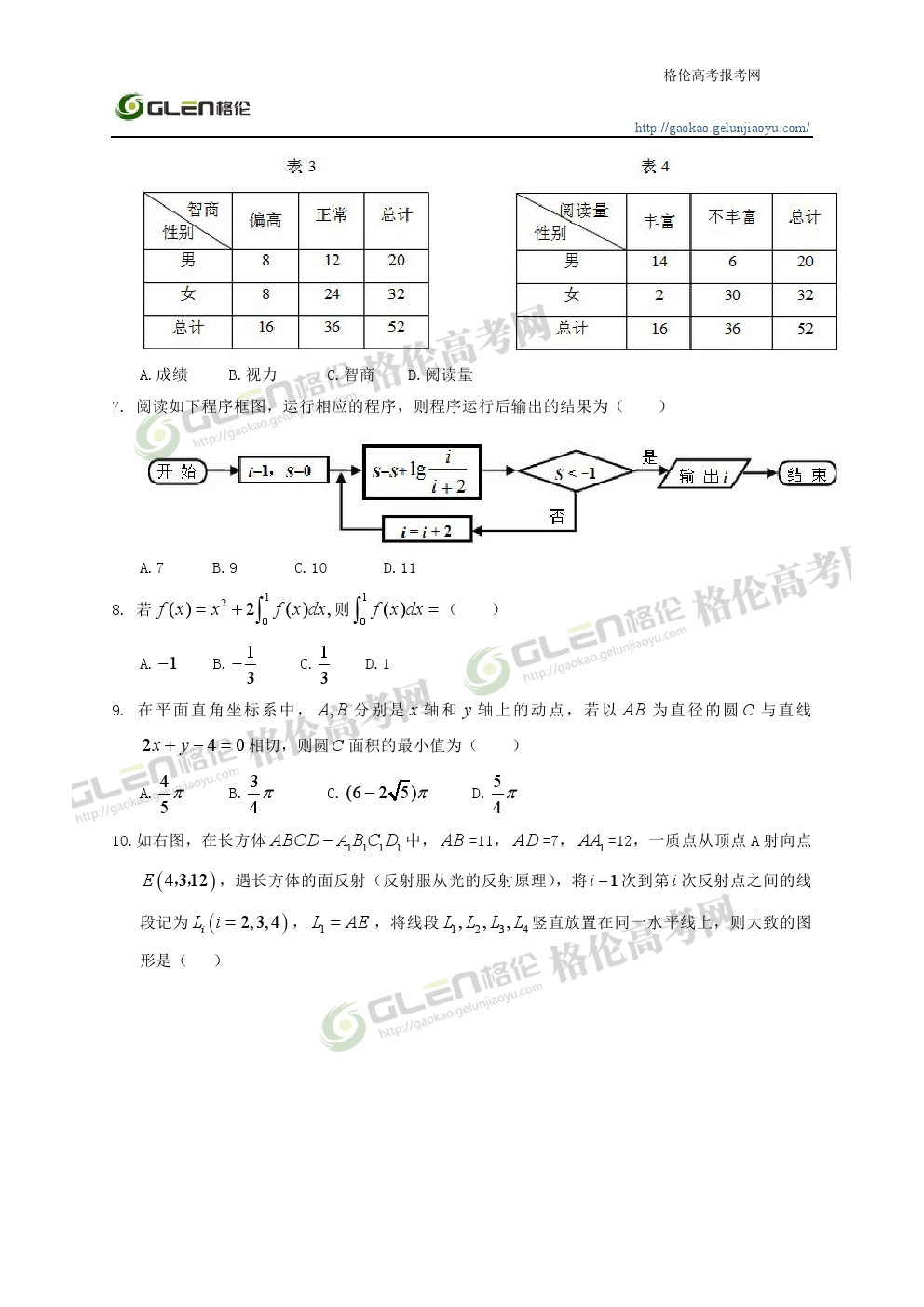 2014年江西理科数学高考真题