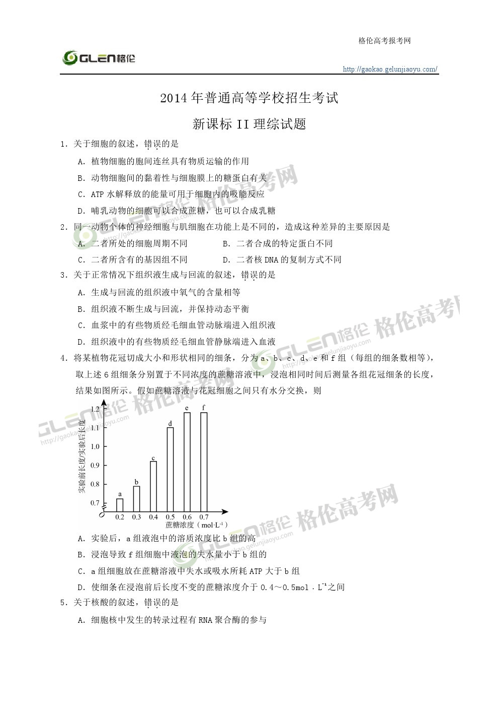 2014年江西理综高考真题