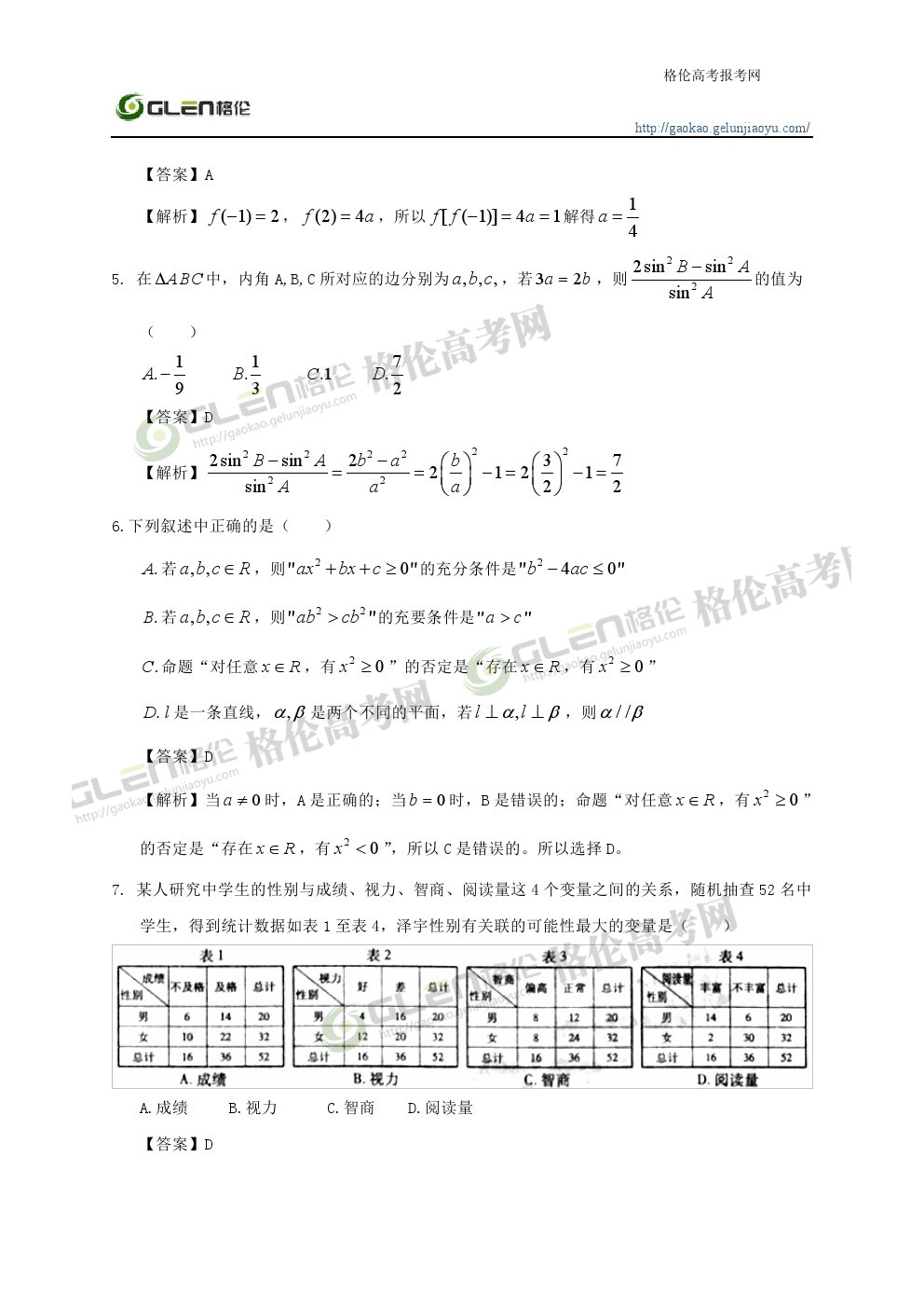2014年江西文科数学高考真题