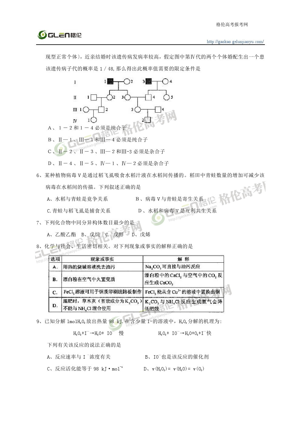 2014年辽宁理科综合高考真题