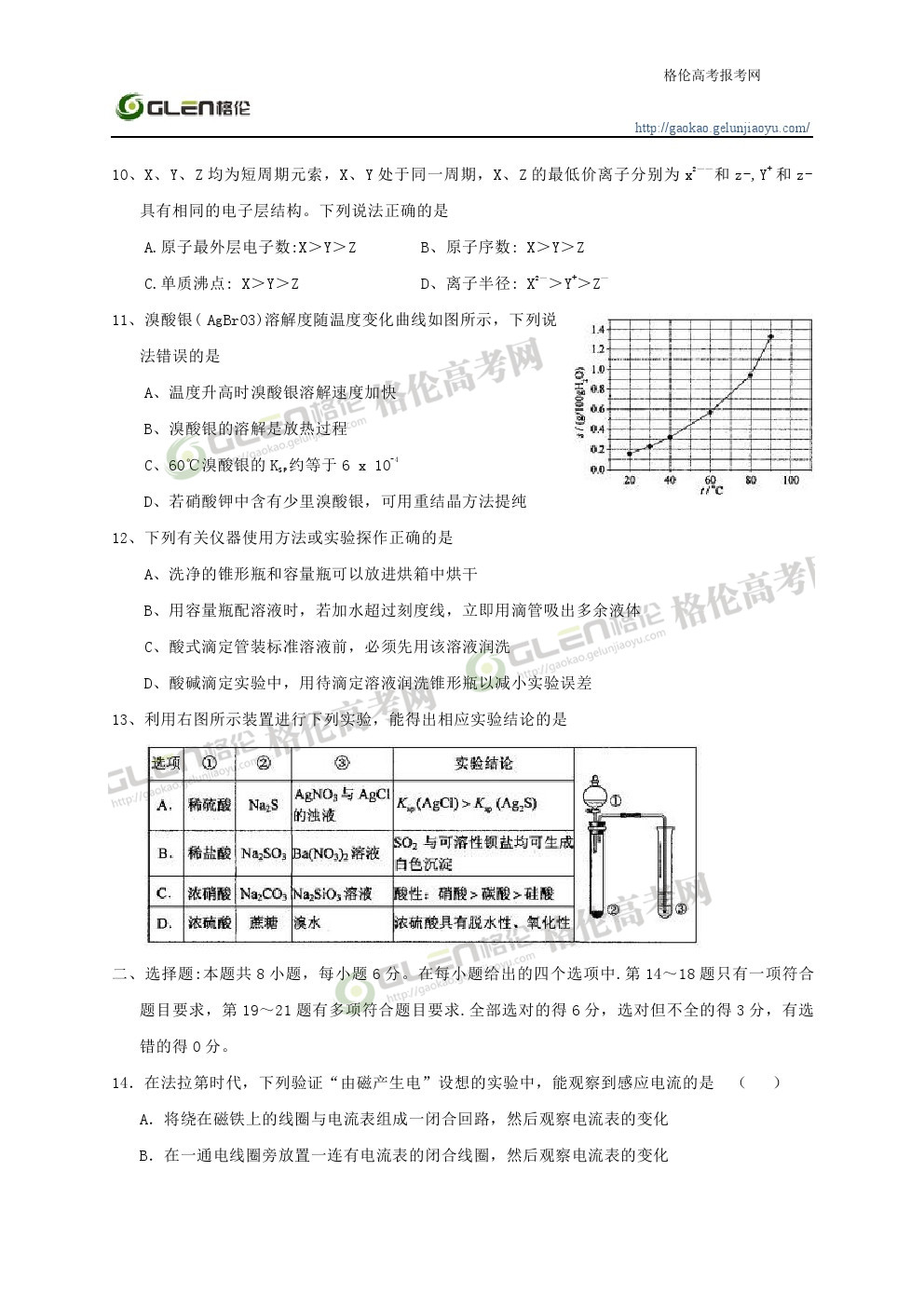 2014年辽宁理科综合高考真题