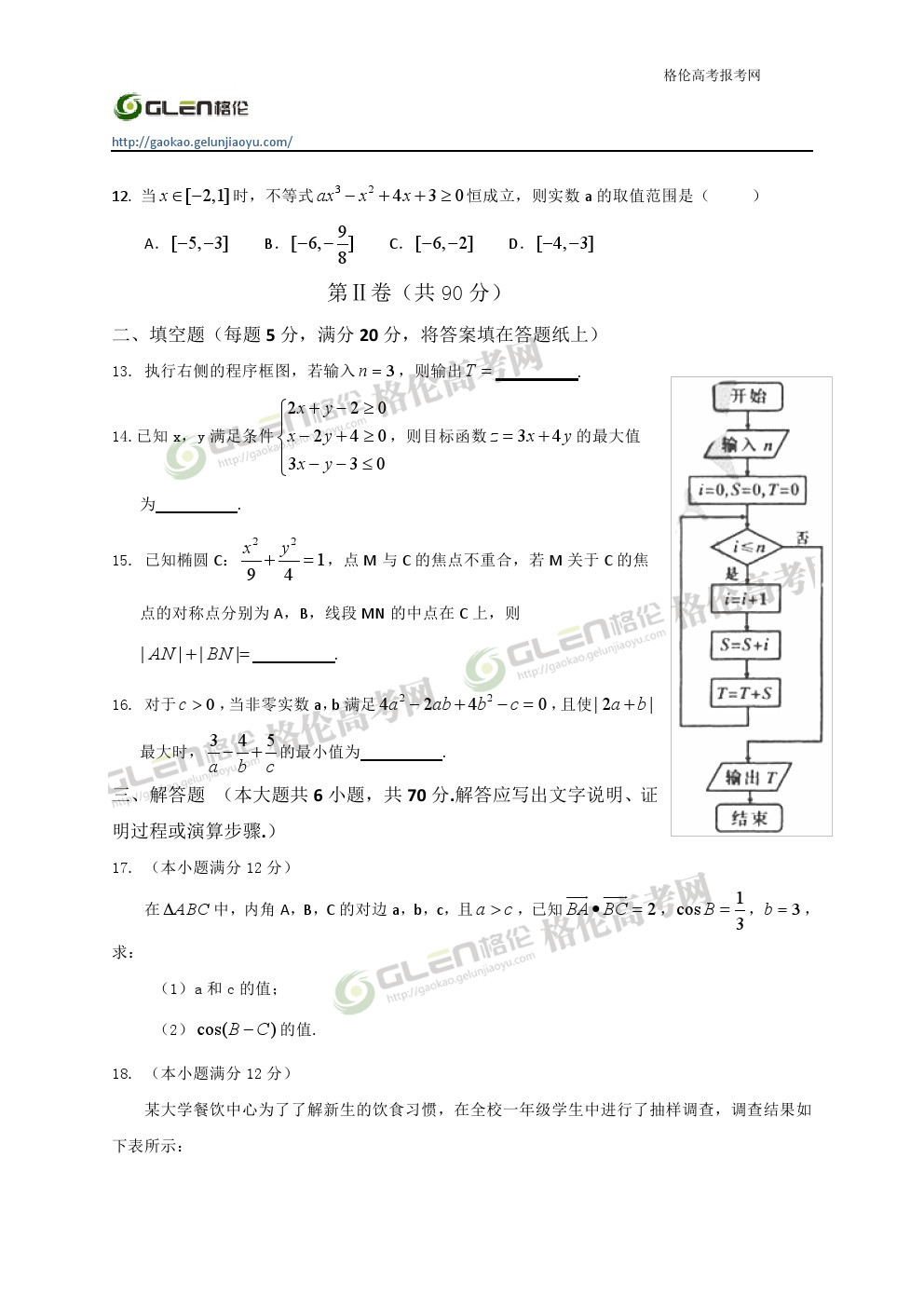 2014年辽宁文科数学高考真题