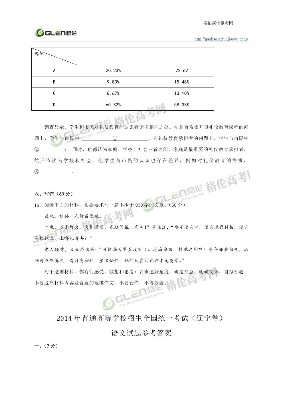 2014年辽宁语文高考真题