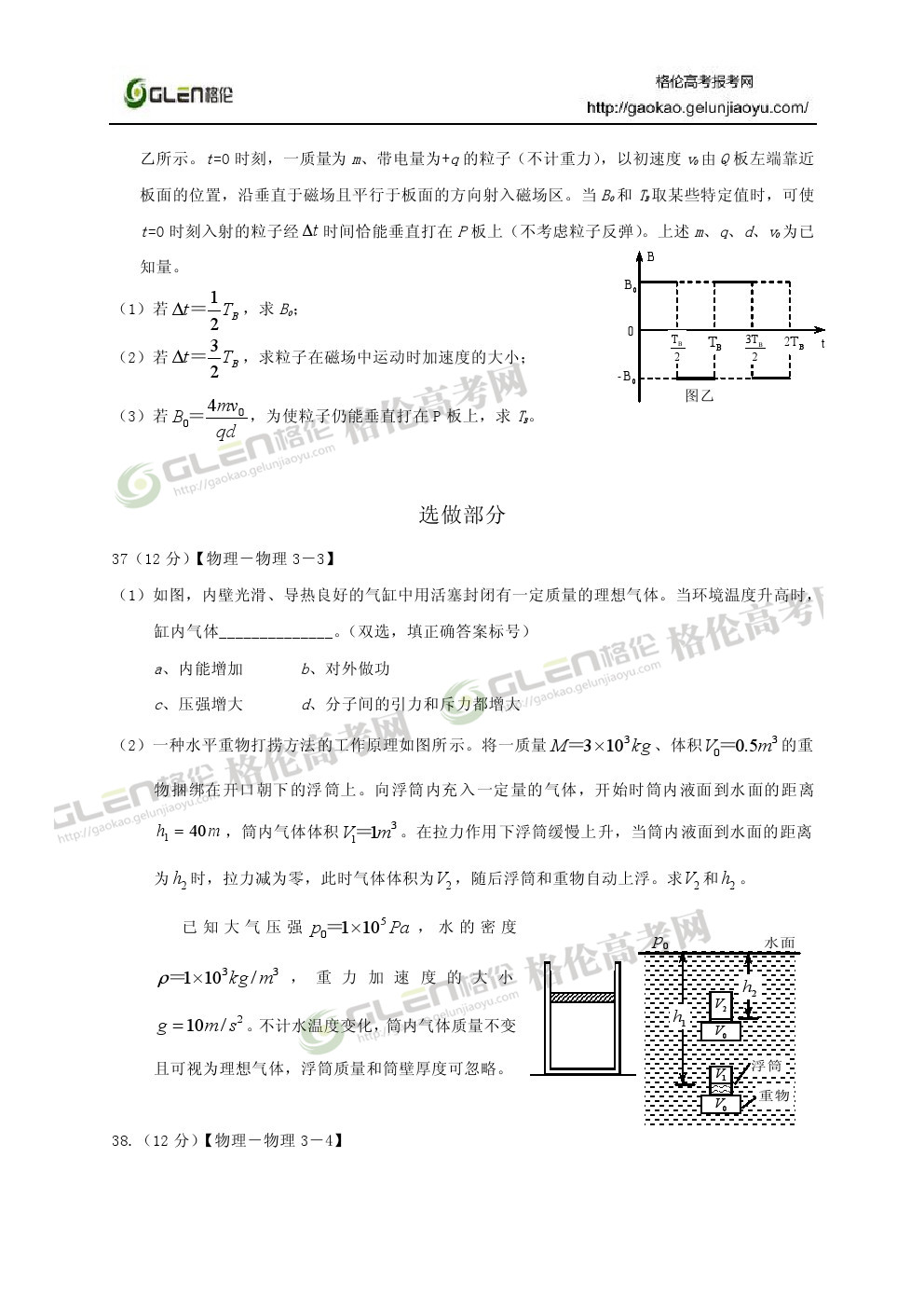 2014年山东理科综合高考真题
