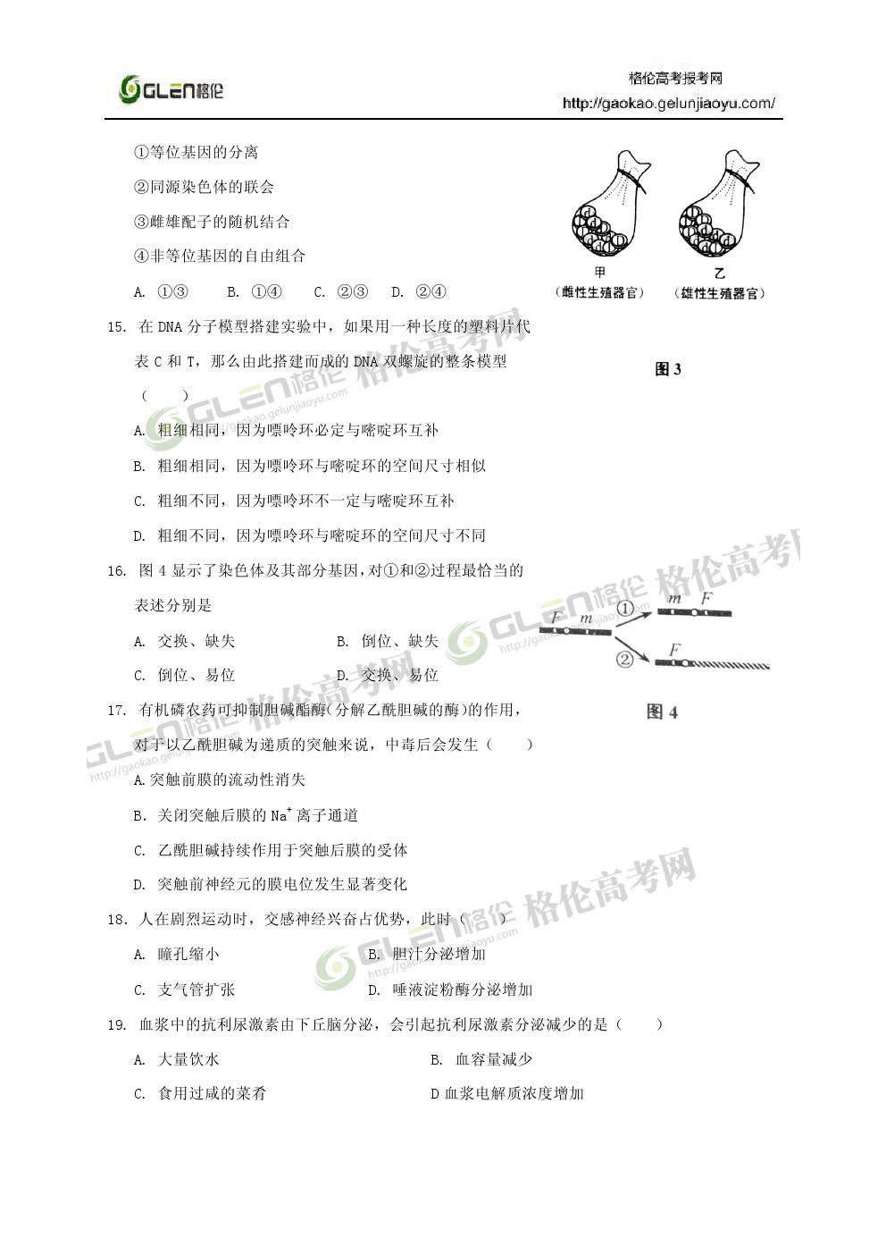 2014年上海生物高考真题