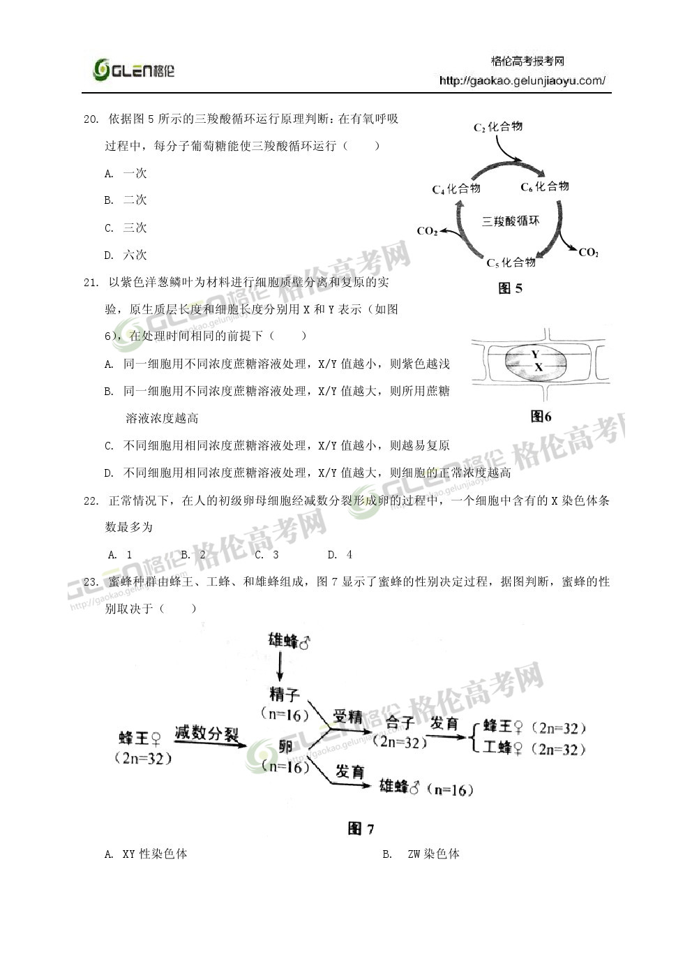 2014年上海生物高考真题