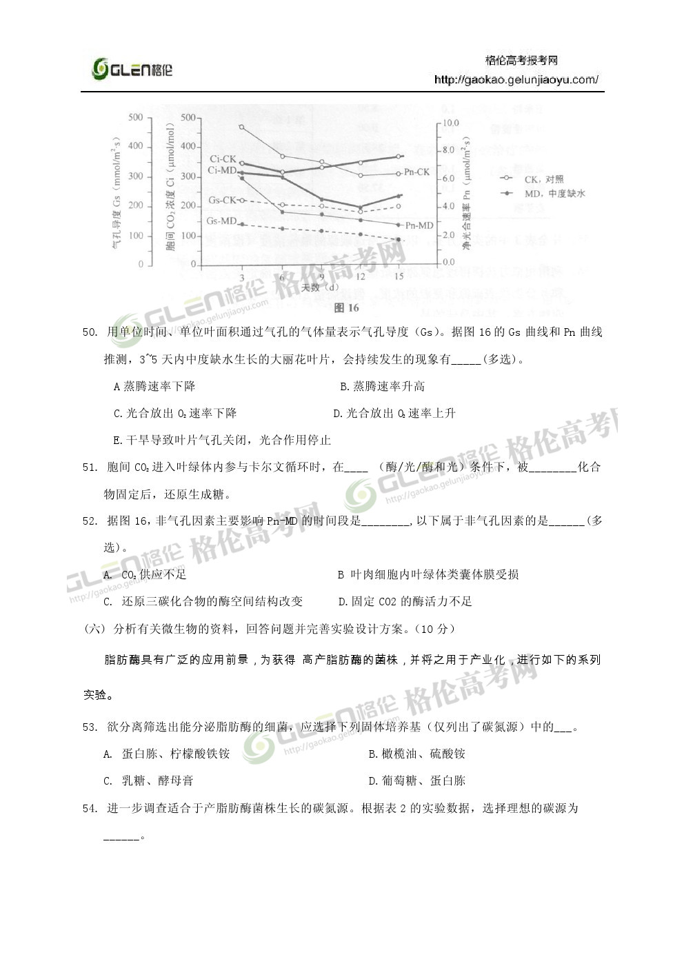 2014年上海生物高考真题