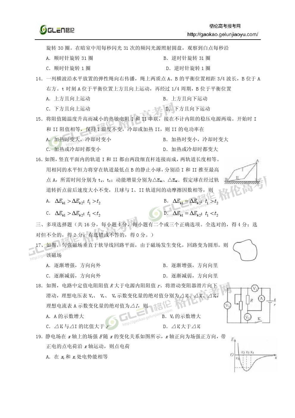 2014年上海物理高考真题