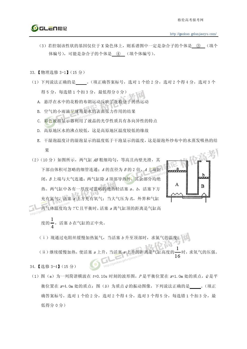 2014年陕西理科综合高考真题