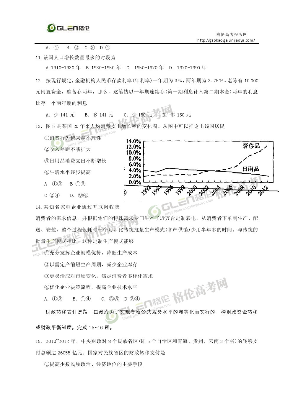 2014年陕西文科综合高考真题