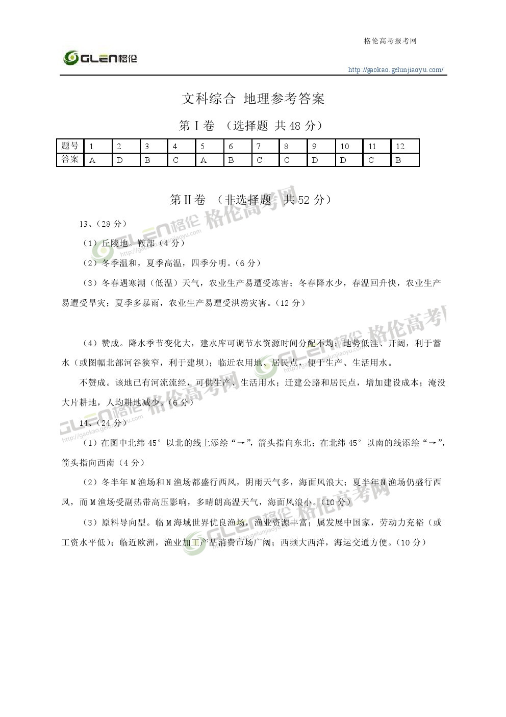 2014年四川文综高考真题