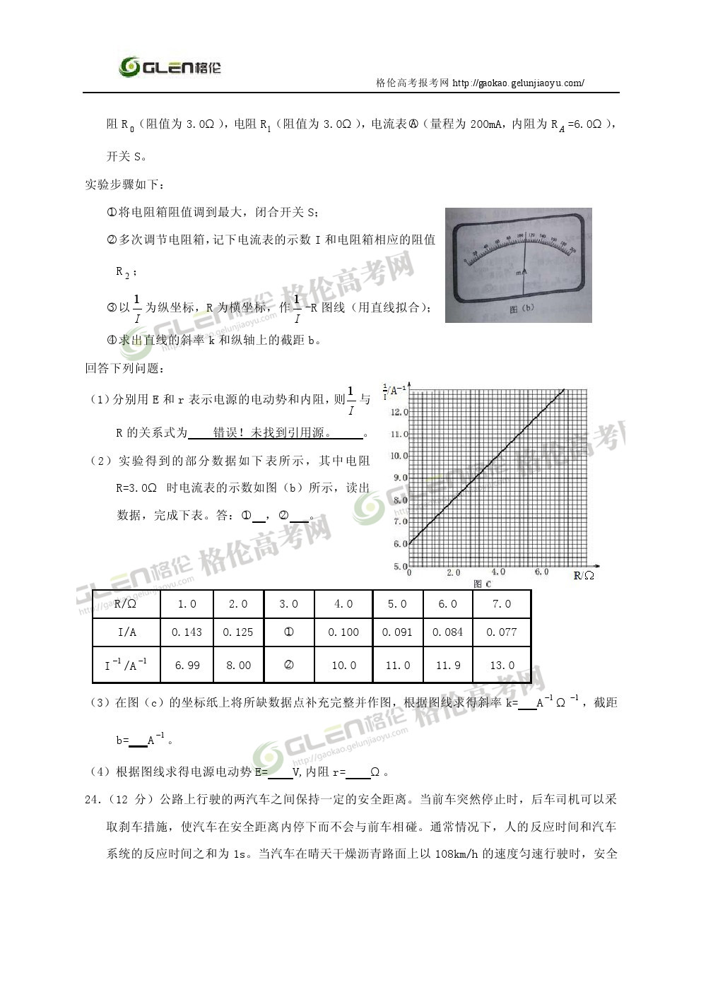 2014年新课标1理综高考真题