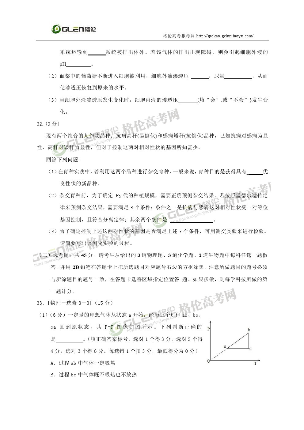 2014年新课标1理综高考真题