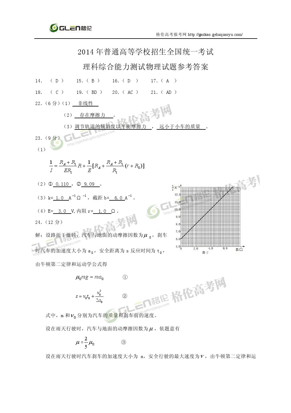 2014年新课标1理综高考真题