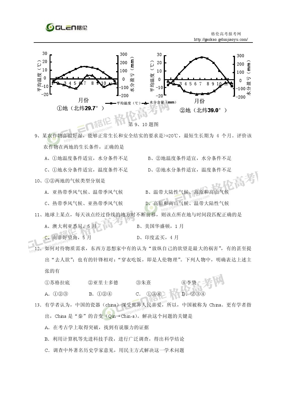 2014年浙江文综高考真题